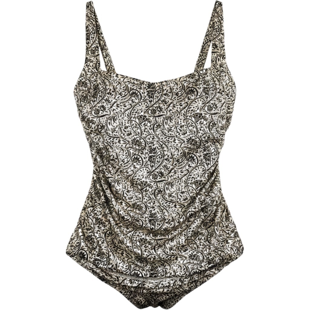 Athleta Tankini Swim Top Womens 40b/C Cream Black Excellent Paisley 446909-00